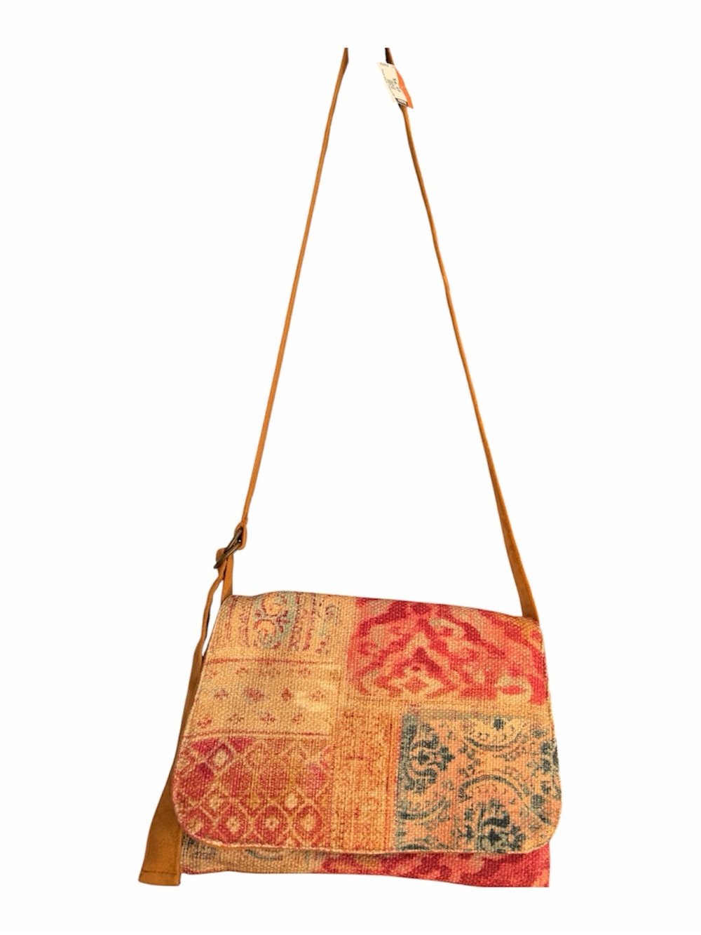 Atenti Patchwork Boho Crossbody Bag in Red & Tan